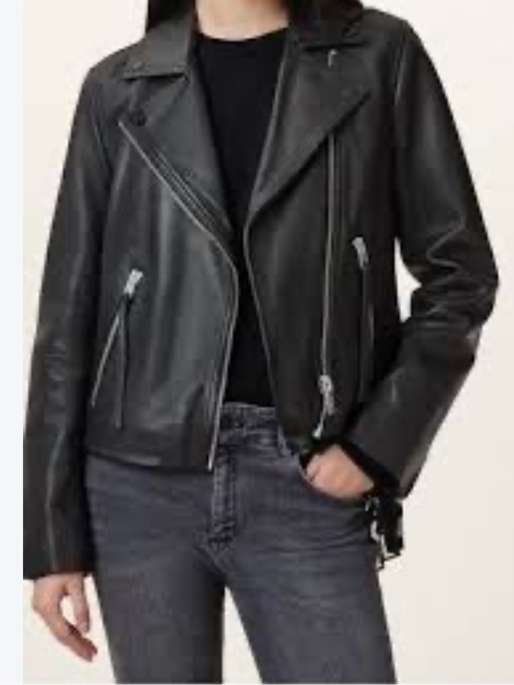Halogen Black Leather Moto Jacket with Silver Zippers